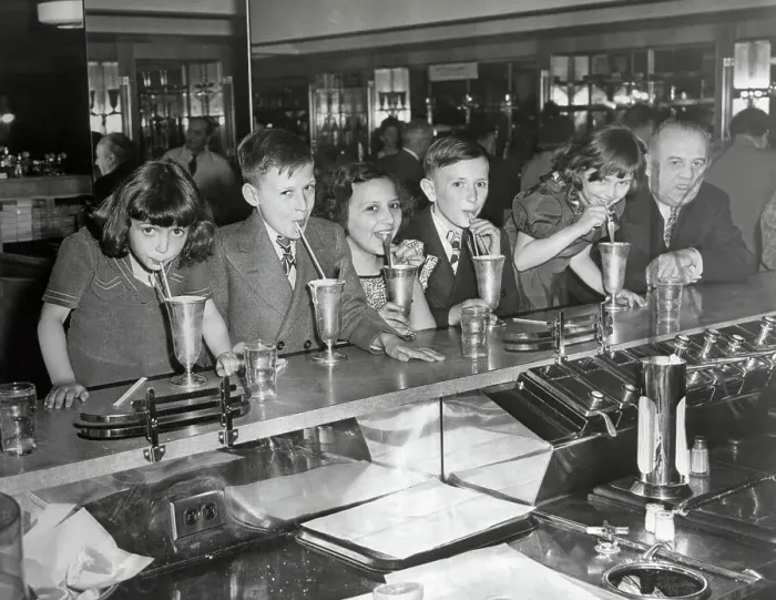 Framed Print : Kids Drinking Ice Cream Sodas Framed Print : Kids Drinking Ice Cream Sodas