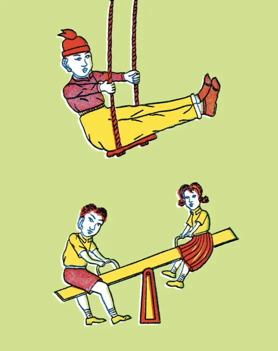 Framed Print : Kids on swing and seesaw Framed Print : Kids on swing and seesaw