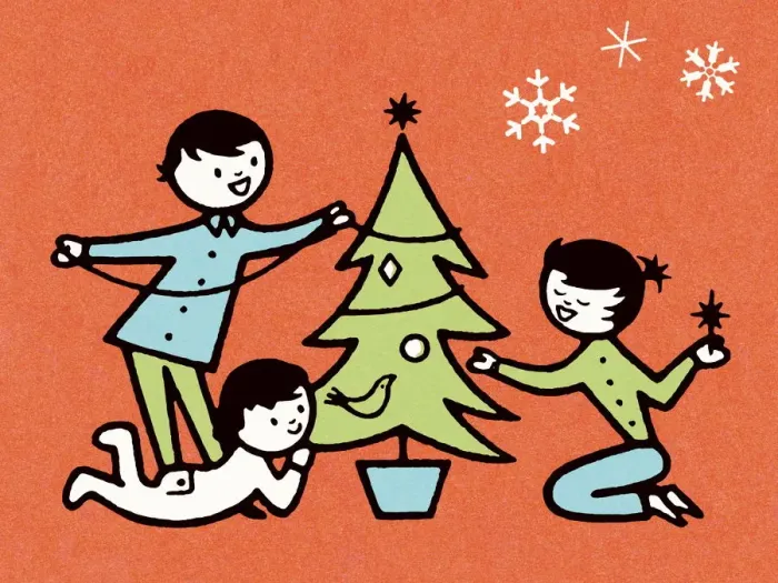 Framed Print : Kids trimming the tree