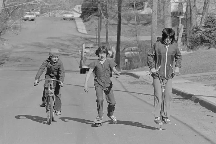 Framed Print : Kids Using Bicycle Skateboard and Pogo Stick Framed Print : Kids Using Bicycle Skateboard and Pogo Stick