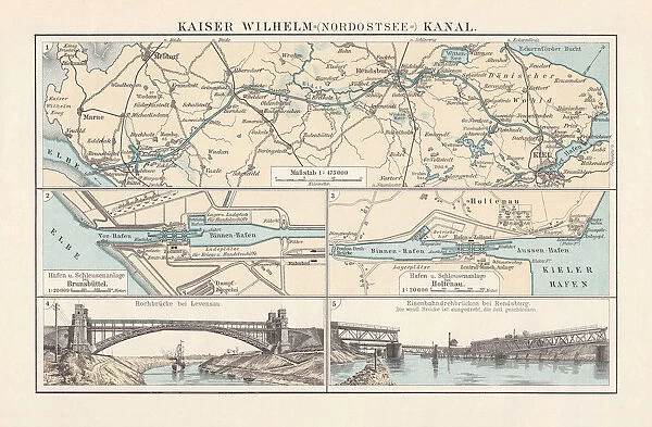Kiel Canal (Nord-Ostsee-Kanal), Germany, lithograph, published in 1897