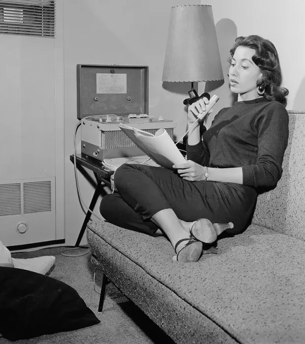 Framed Print : Kim Winona Using a Tape Recorder Framed Print : Kim Winona Using a Tape Recorder