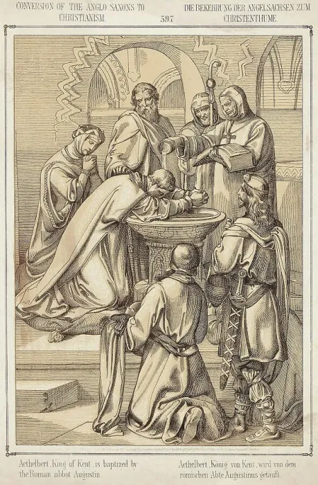 Framed Print : King Aethelbert Being Baptized / Illus Framed Print : King Aethelbert Being Baptized / Illus