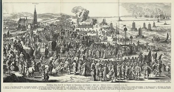 Framed Print : King Charles II and Entourage Setting Sail Framed Print : King Charles II and Entourage Setting Sail