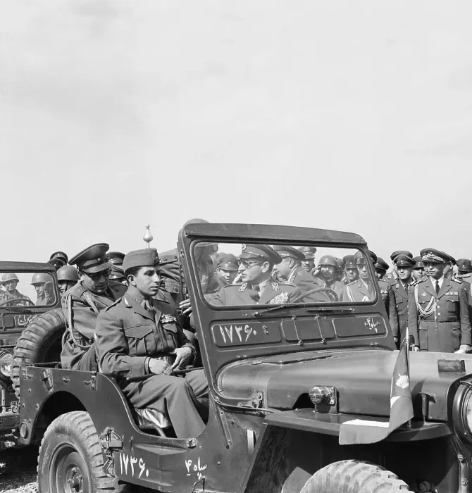 Framed Print : King Faisal with Shah of Iran in Jeep Framed Print : King Faisal with Shah of Iran in Jeep