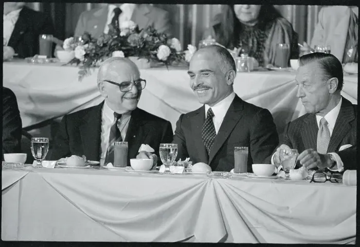 Framed Print : King Hussein and Anwar Baday Conversing