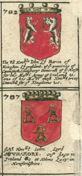 Framed Print : King Kingston and Scudamore coat of arms copperplate 17th century
