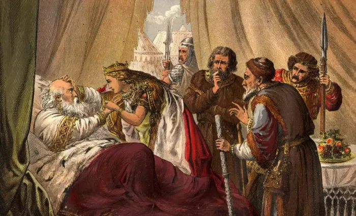 Framed Print : King Lear. circa 1900: An engraving after a painting by Robert Dudley illustrating a scene Framed Print : King Lear. circa 1900: An engraving after a painting by Robert Dudley illustrating a scene