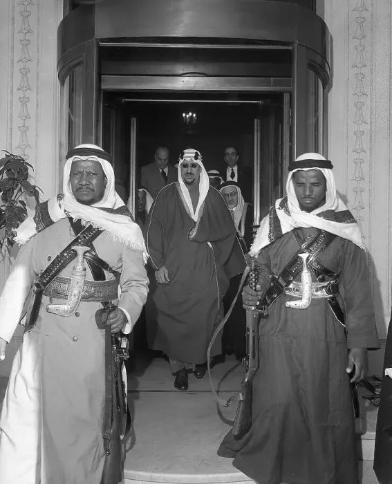 Framed Print : King Saud Walks from Hotel with Bodyguards Framed Print : King Saud Walks from Hotel with Bodyguards