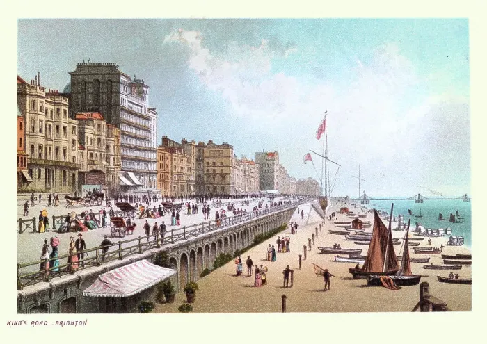 Framed Print : Kings Road, Brighton, East Sussex, a seaside resort. Victorian, Tourists, Beach, Hotels, 19th Century Framed Print : Kings Road, Brighton, East Sussex, a seaside resort. Victorian, Tourists, Beach, Hotels, 19th Century