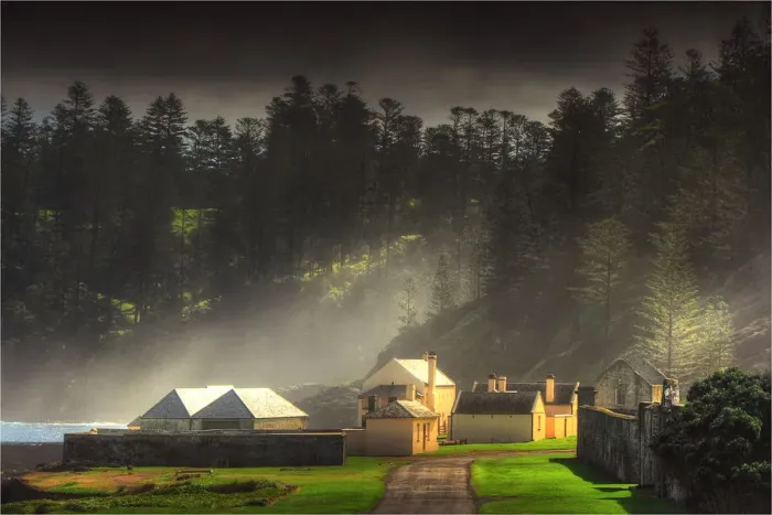 Framed Print : Kingston, Norfolk Island, is a very historic Georgian village and fully restored colonial outpost of the British Empire during the convict transportation era. Built by convicts under cruel supervision, now a peaceful world heritage listed area
