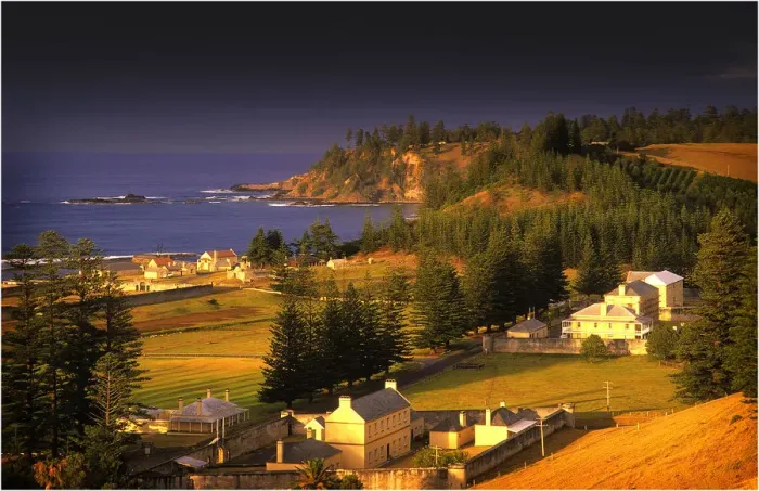Framed Print : Kingston, Norfolk Island, is a very historic Georgian village and fully restored colonial outpost of the British Empire during the convict transportation era. Built by convicts under cruel supervision, now a peaceful world heritage listed area