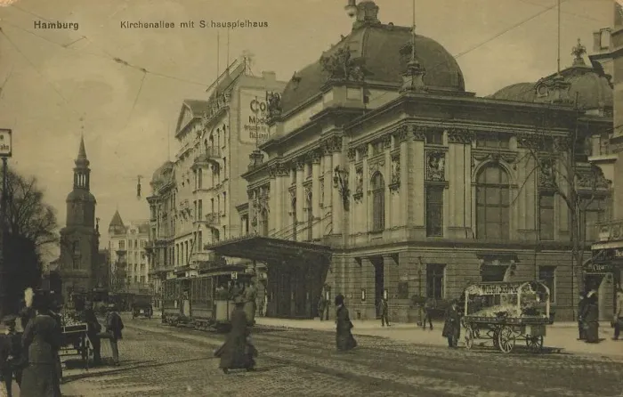 Framed Print : Kirchenallee with theatre, Hamburg, Germany, postcard with text, view around ca 1910, historical, digital reproduction of a historical postcard, public domain, from that time, exact date unknown Framed Print : Kirchenallee with theatre, Hamburg, Germany, postcard with text, view around ca 1910, historical, digital reproduction of a historical postcard, public domain, from that time, exact date unknown