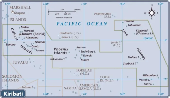 Framed Print : Kiribati country map