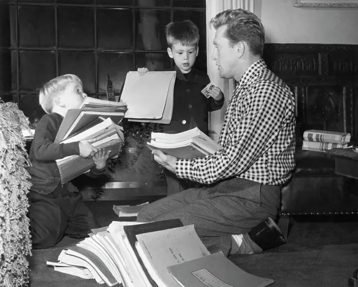 Framed Print : Kirk Douglas at Home with Sons Michael and Joel Framed Print : Kirk Douglas at Home with Sons Michael and Joel