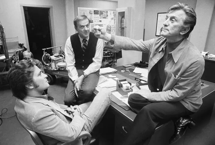 Framed Print : Kirk Douglas with Michael Douglas in Office Framed Print : Kirk Douglas with Michael Douglas in Office