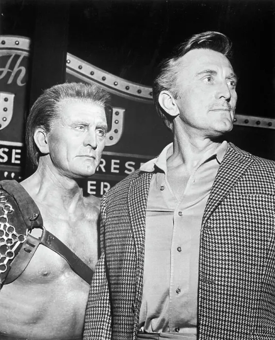 Framed Print : Kirk Douglas Posing by Wax Character of Himself Framed Print : Kirk Douglas Posing by Wax Character of Himself
