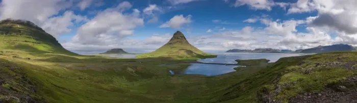 Framed Print : Kirkjufell mountain panorama shot in wide angle top view Framed Print : Kirkjufell mountain panorama shot in wide angle top view