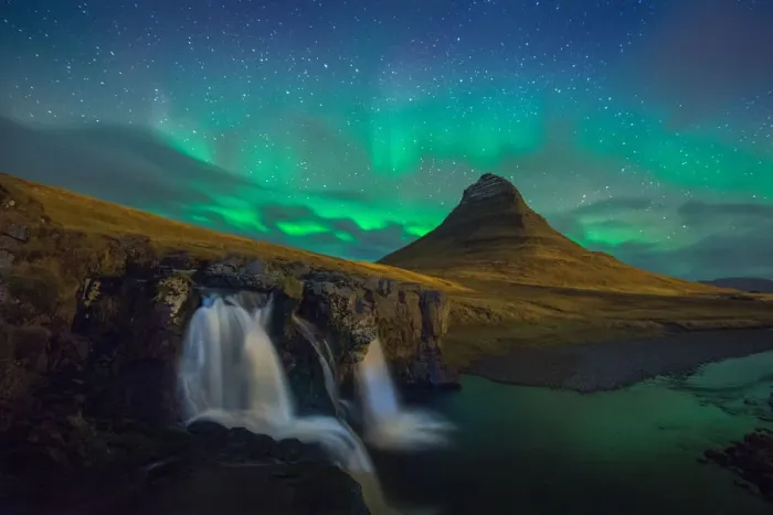 Framed Print : Kirkjufell night landscape with northern light Framed Print : Kirkjufell night landscape with northern light