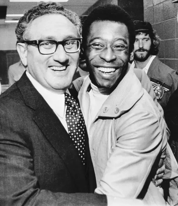 Framed Print : Kissinger and Pele Embrace Framed Print : Kissinger and Pele Embrace