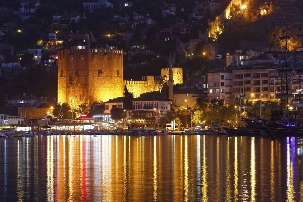 Kizil Kule, Red Tower, with the harbour, Alanya, Turkish Riviera, Province of Antalya, Mediterranean Region, Turkey