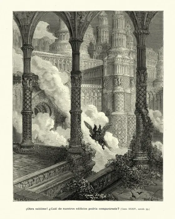 Framed Print : Knight flying through grand palace on a hippogriff, Medieval fantasy Framed Print : Knight flying through grand palace on a hippogriff, Medieval fantasy