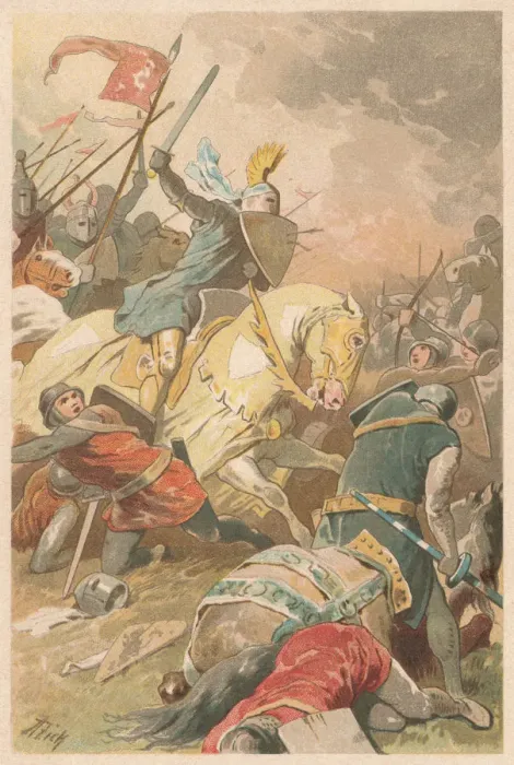 Framed Print : Knight Goldhair, fairy tale, lithograph, published in 1898 Framed Print : Knight Goldhair, fairy tale, lithograph, published in 1898