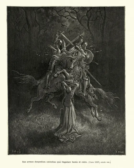 Framed Print : Knights fighting a duel over a princess. Orlando Furioso Framed Print : Knights fighting a duel over a princess. Orlando Furioso