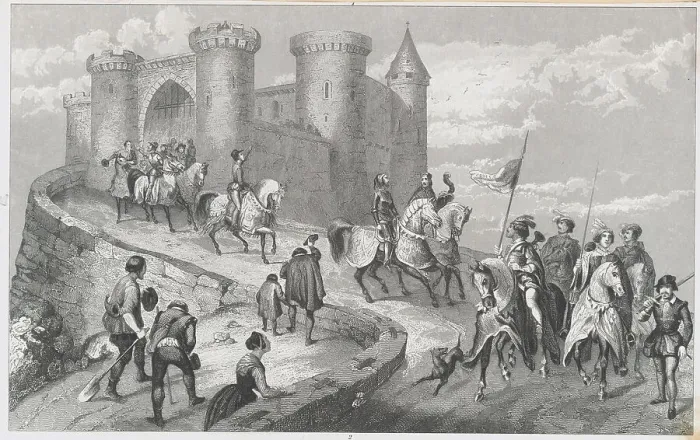 Framed Print : Knights Leaving Castle Framed Print : Knights Leaving Castle