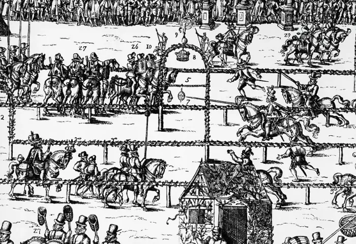 Framed Print : Knights Practicing In Ring On Horses Framed Print : Knights Practicing In Ring On Horses