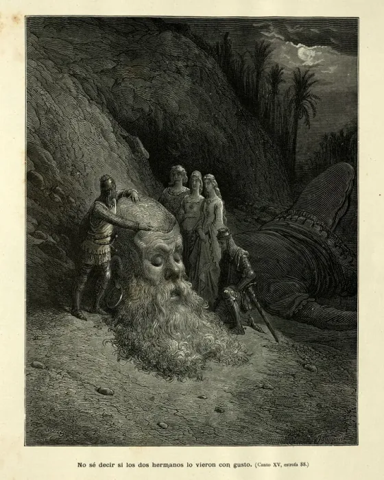 Framed Print : Knights showing off the giants head to ladies, Orlando Furioso