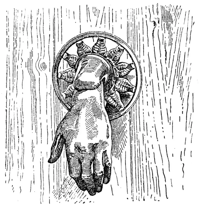 Framed Print : Knocker. Antique illustration of a hand shaped knocker Framed Print : Knocker. Antique illustration of a hand shaped knocker