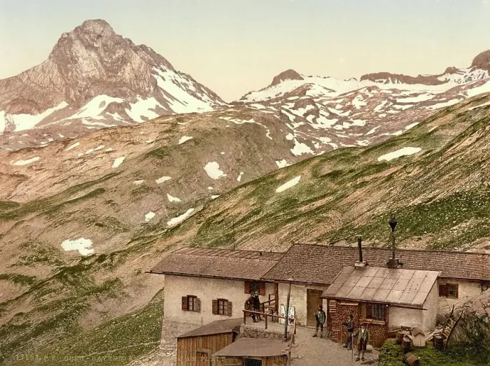 Framed Print : The Knorrhuette in the Wetterstein Mountains, Bavaria, Germany, Historic, digitally restored reproduction of a photochrome print from the 1890s Framed Print : The Knorrhuette in the Wetterstein Mountains, Bavaria, Germany, Historic, digitally restored reproduction of a photochrome print from the 1890s