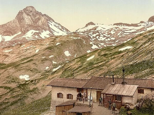 The Knorrhuette in the Wetterstein Mountains, Bavaria, Germany, Historic, digitally restored reproduction of a photochrome print from the 1890s