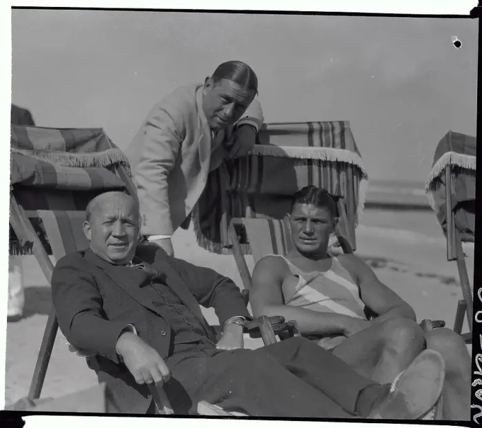 Framed Print : Knute Rockne and Friends Sitting on Miami Beach Framed Print : Knute Rockne and Friends Sitting on Miami Beach