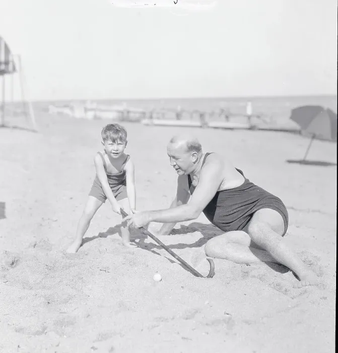 Framed Print : Knute Rockne Teaching Young Son Golf Framed Print : Knute Rockne Teaching Young Son Golf