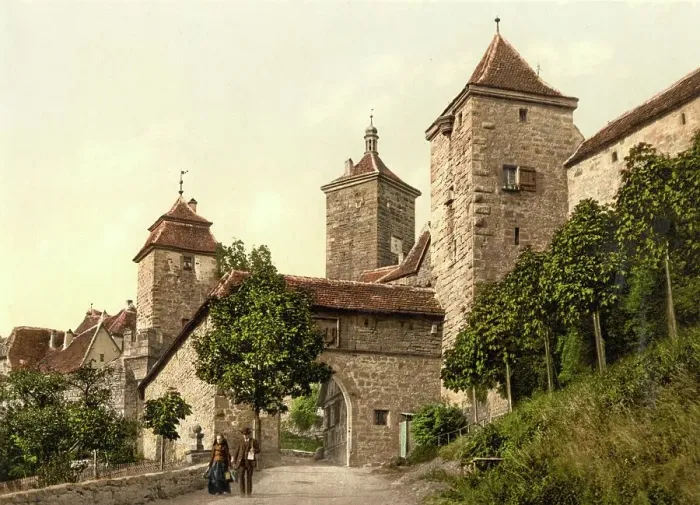 Framed Print : The Kobolzell Gate in Rothenburg ob der Tauber, Bavaria, Germany, Historic, digitally restored reproduction of a photochrome print from the 1890s Framed Print : The Kobolzell Gate in Rothenburg ob der Tauber, Bavaria, Germany, Historic, digitally restored reproduction of a photochrome print from the 1890s