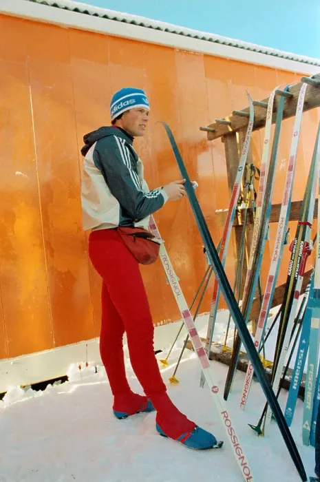 Framed Print : Bill Koch Working on His Skis Framed Print : Bill Koch Working on His Skis
