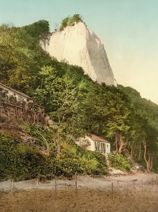 Framed Print : The Koenigsstuhl, Stubbenkammer, chalk cliffs on the island of Ruegen, Mecklenburg-Western Pomerania, Germany, Historic, digitally restored reproduction of a photochrome print from the 1890s