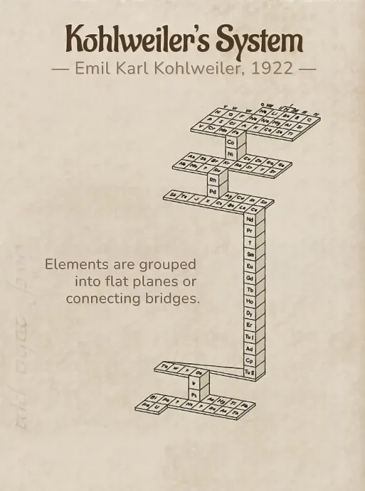 Framed Print : Kohlweiler's periodic table, illustration Framed Print : Kohlweiler's periodic table, illustration