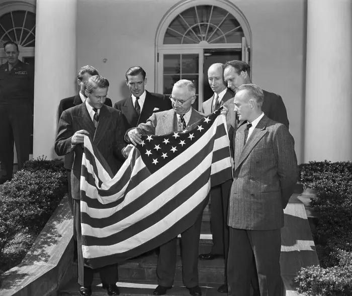 Framed Print : Kon Tiki Expedition Members;Truman;Flag Framed Print : Kon Tiki Expedition Members;Truman;Flag