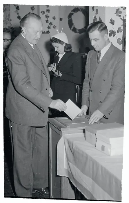 Framed Print : Konrad Adenauer Casting a Ballot