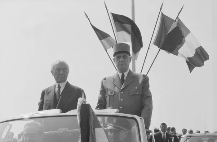 Framed Print : Konrad Adenauer and Charles de Gaulle Riding in Jeep Framed Print : Konrad Adenauer and Charles de Gaulle Riding in Jeep
