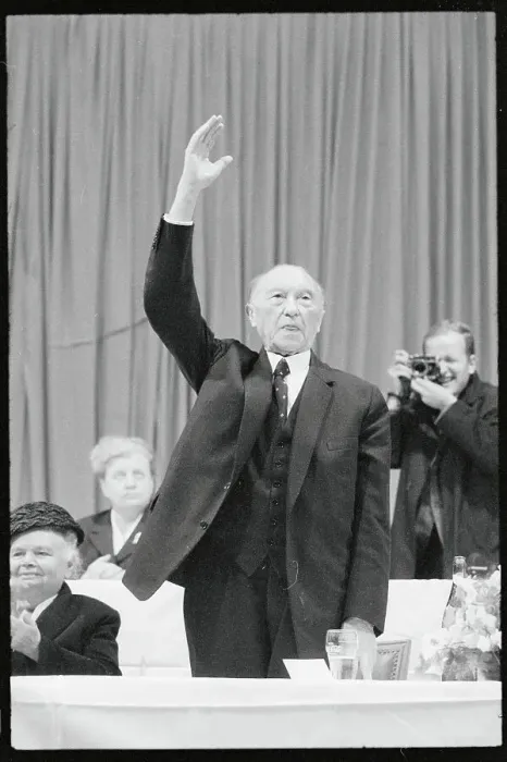 Framed Print : Konrad Adenauer Raising His Arm Framed Print : Konrad Adenauer Raising His Arm