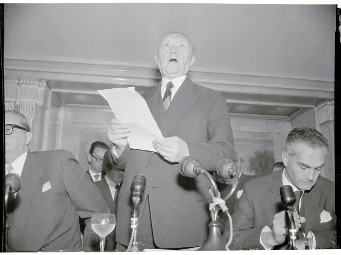 Framed Print : Konrad Adenauer Reading a Statement Framed Print : Konrad Adenauer Reading a Statement