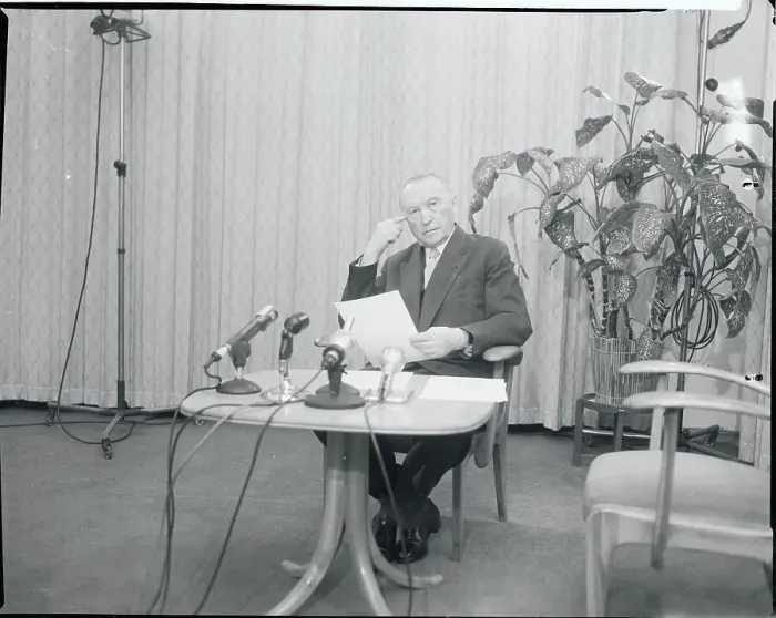 Framed Print : Konrad Adenauer Recording a Speech Framed Print : Konrad Adenauer Recording a Speech