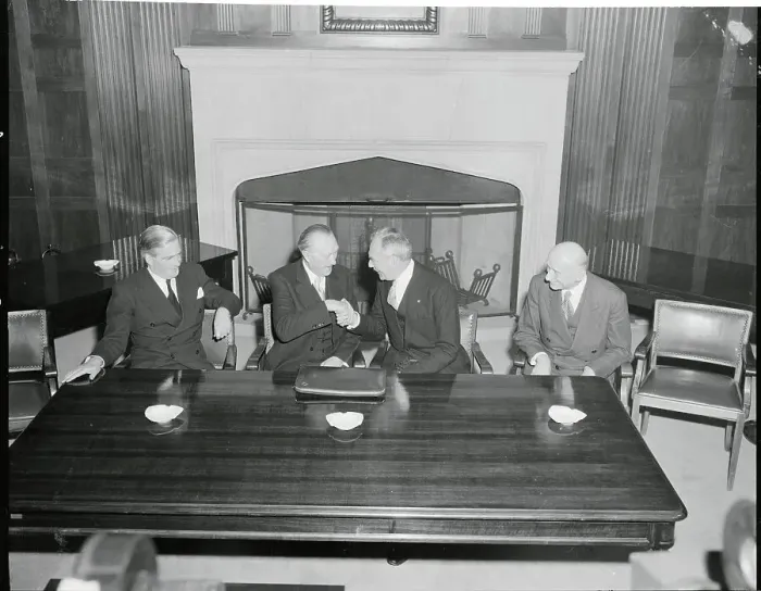 Framed Print : Konrad Adenauer Shaking Hands with Dean Acheson
