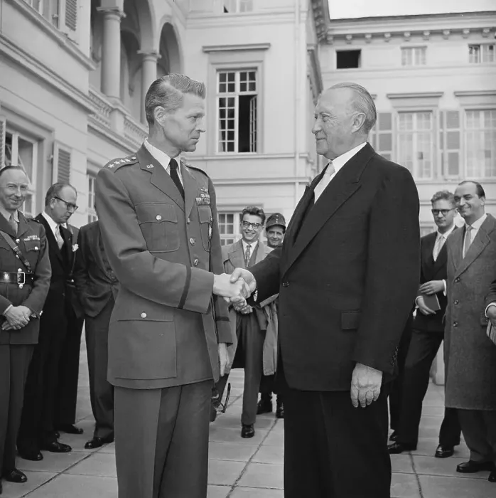Framed Print : Konrad Adenauer Shaking Hands with Lauris Norstad Framed Print : Konrad Adenauer Shaking Hands with Lauris Norstad