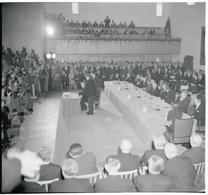 Framed Print : Konrad Adenauer Signing a Treaty Framed Print : Konrad Adenauer Signing a Treaty