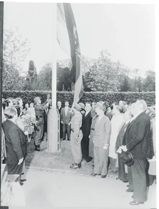 Framed Print : Konrad Adenauer Watching Flag Raising Ceremony Framed Print : Konrad Adenauer Watching Flag Raising Ceremony
